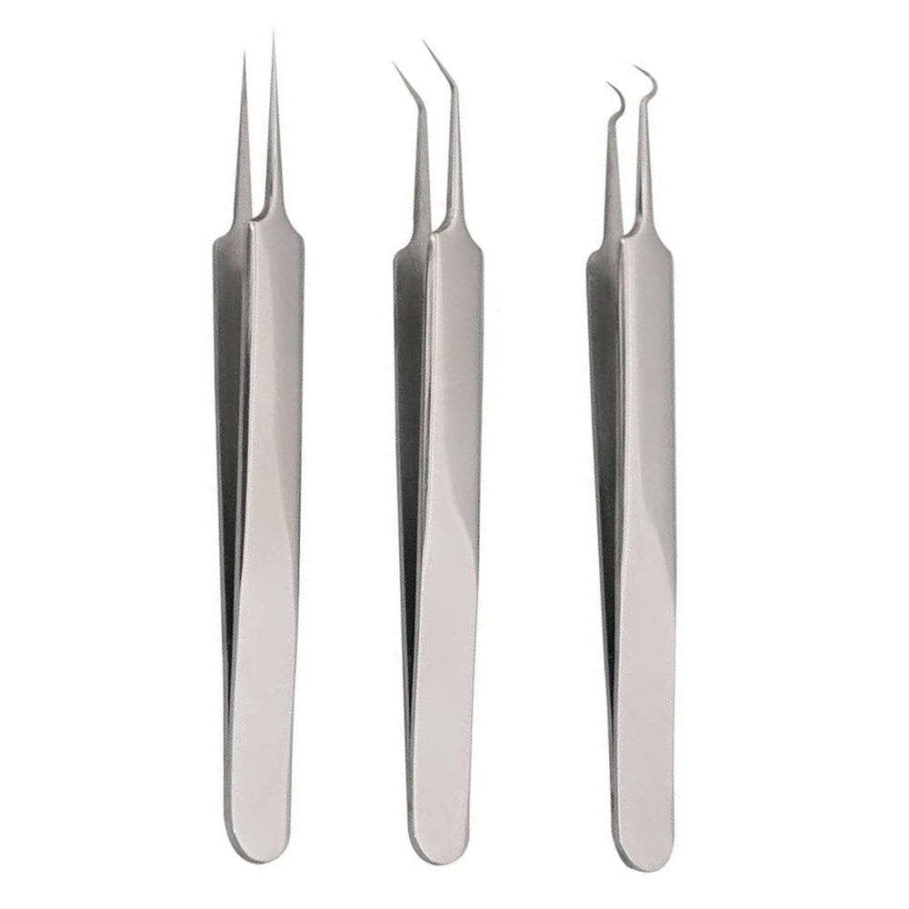3Pcs Acne Blackheads Tweezers Stainless Steel Blemish Pimples Removers Acne Whitehead Extractor Tool for Forehead Nose Facial Pore