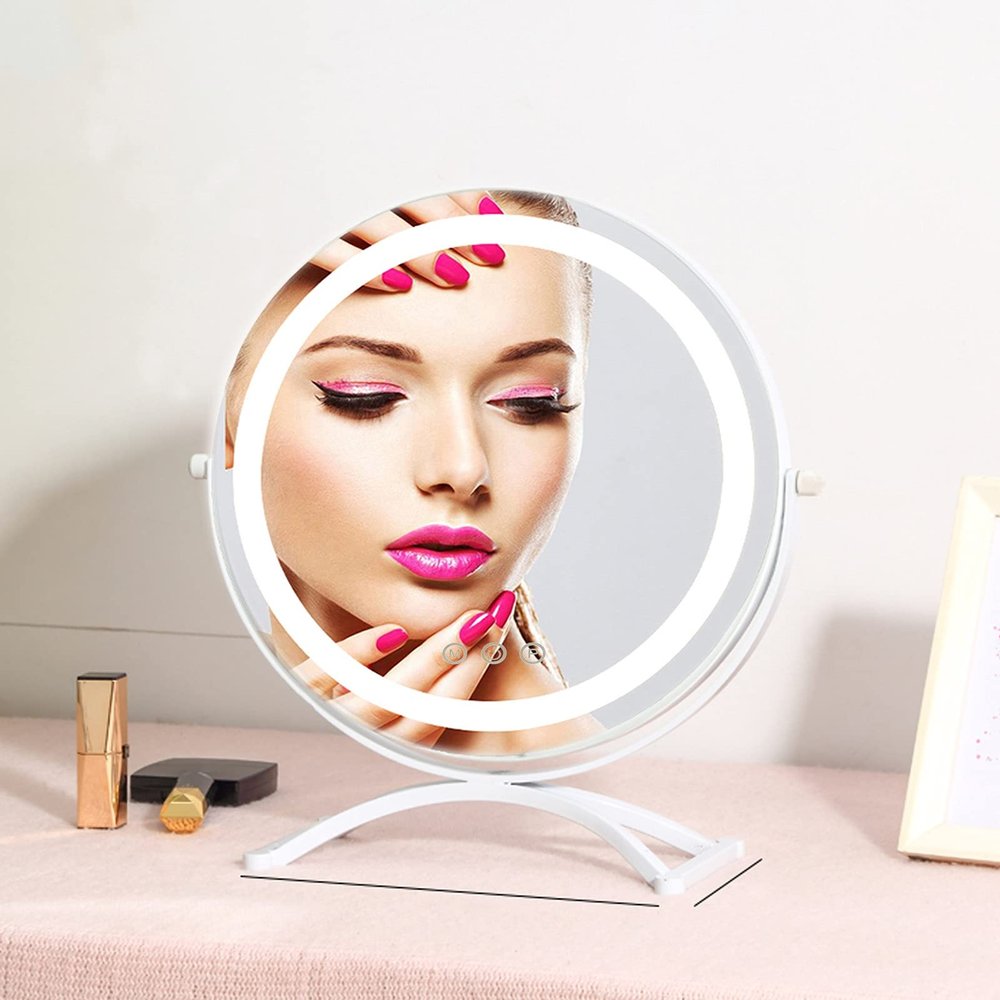 12" Lighted Makeup Mirror, Vanity Mirror With Stand, Circle Mirror With Light, High Definition Tabletop Mirror, Adjustable Brightness, 360  Arbitrary Rotation, Round Touch Button, Hardwired Lighted M