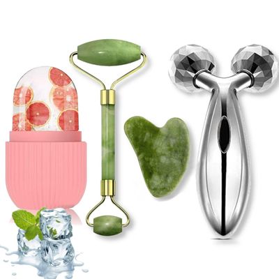 KPD Roller Face Massager For Women Men | 100% Natural Jade Stone Facial Roller Massage with Gua Sha Tool for Face Eye Neck Foot Massage | Skin care And Anti-Aging Therapy- (Multi)