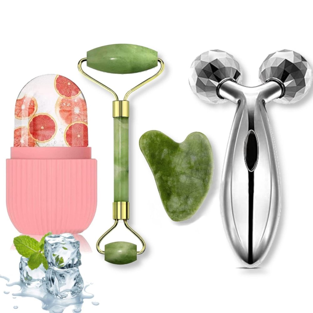 KPD Roller Face Massager For Women Men | 100% Natural Jade Stone Facial Roller Massage with Gua Sha Tool for Face Eye Neck Foot Massage | Skin care And Anti-Aging Therapy- (Multi)