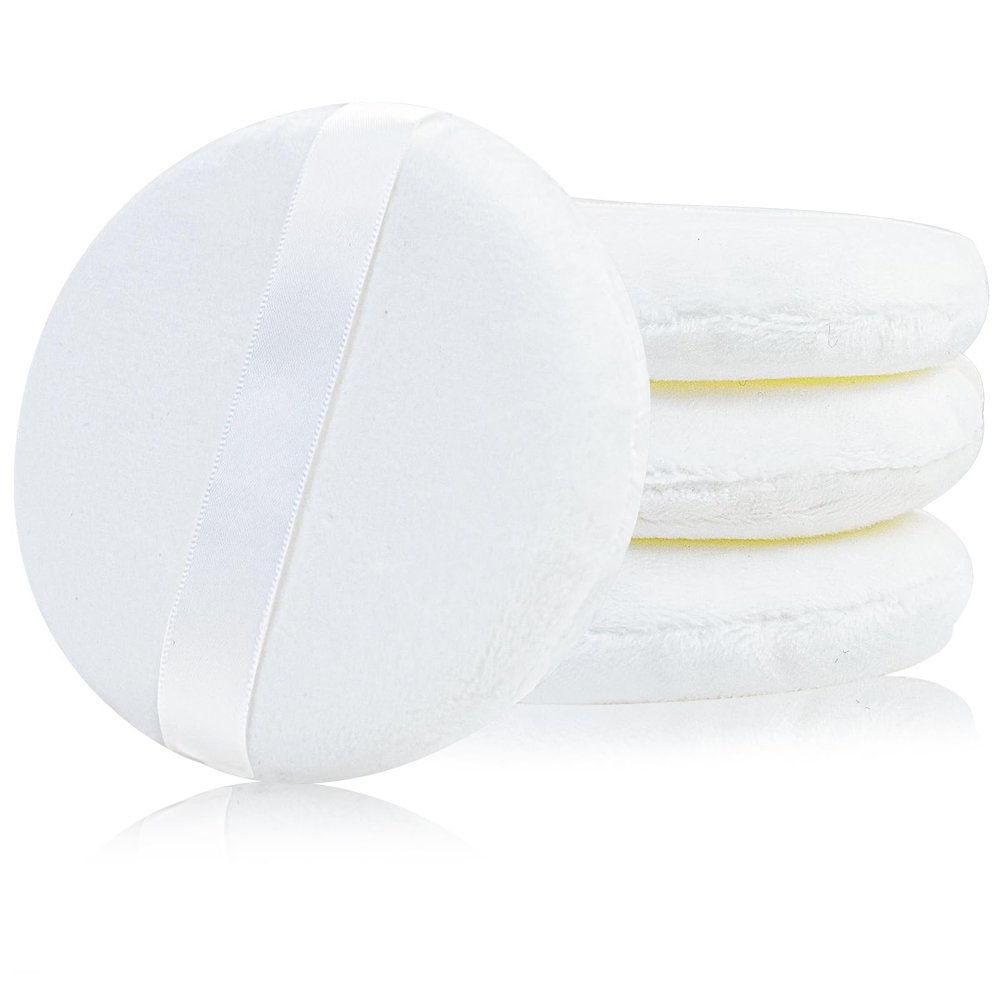 4 Pack Extra Large Body Powder Puff, Soft Cotton Powder Puffs 4.13 Inch Dusting Powder Puff Washable Round Powder Puffs for Woman Baby Body Face Loose Dusting Powder