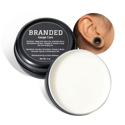 La Parea Wellness - Branded Gauge Aftercare, Soy Wax & Shea Butter Gauging Balm for Ears & Other Piercings, Hydrating Ear Stretching Balm w/Vitamin E, Piercing Care Essentials, 2 oz