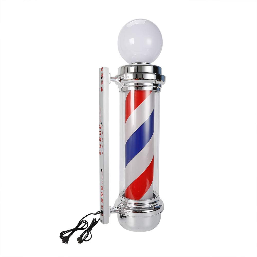 DNYSYSJ 32" 110V Barber Pole LED Light,Outdoor Hair Salon Barber Shop Open Sign,Rotating Red White Blue Spinning Strips