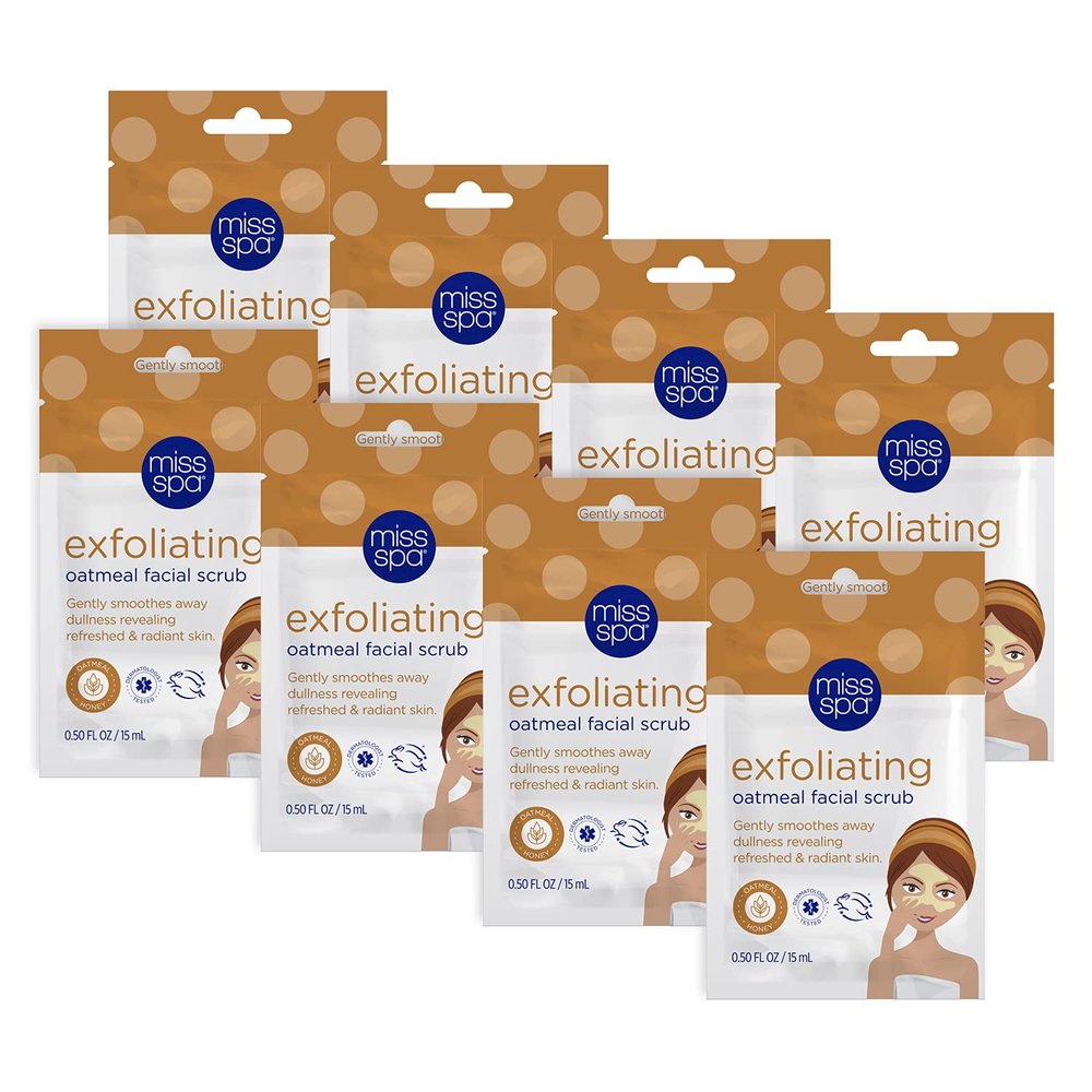 Miss Spa Exfoliating Oatmeal Facial Scrub, Oatmeal Face Scrub with Walnut Shell for Smooth Looking Skin, Dermatologist Tested, 8 Pack