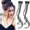 Maery 10 inches Natural Long Wavy Curly 3D Air Bangs Hair Clip in Extensions 100 Real Human Front Side on Fringe with Temples Hairpiece for Women Daily Wear 2pcs set Black view 1