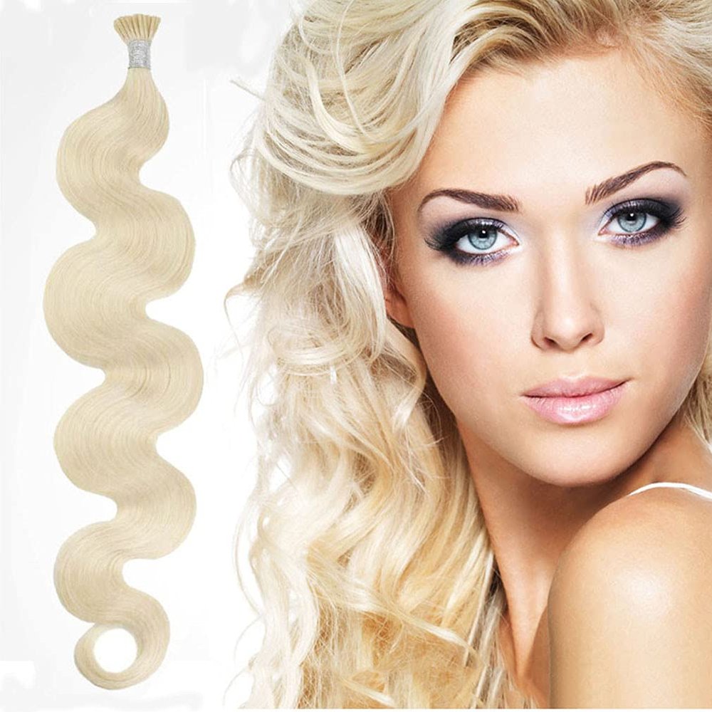 RemeeHi Brazilian Hair I Tip Hair Extensions BW Wavy Stick Tip Human Hair Extensions Real Human Hair 100g 22 Inch Per Pack 14# Dark Golden Blonde