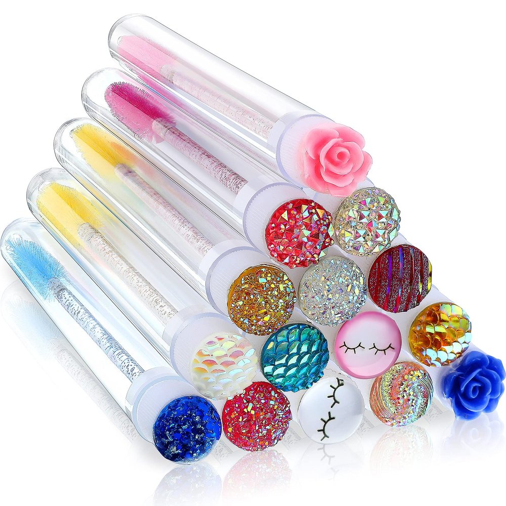 60 Pieces Disposable Mascara Wand Tube Set, 30 Diamond Empty Mascara Tube and 30 Crystal Eyelash Brush Spoolies Makeup Brush Eyebrow Applicator Tool for Lash Exention Supplies (Classic Style)