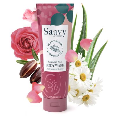 Body Wash Bulgarian Rose Saavy Naturals-Plant-Based Ingredients- Made In USA - Sensitive Skin Body Washl Organic Formula With Coconut Oil, Shea Butter, And Aloe Vera - 8.5 Fl Oz