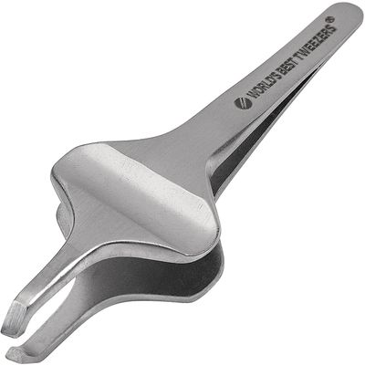 World's Best Tweezers Diamond Butterfly Tweezers - Wide Grip Slant Tip Precision Tweezers for Eyebrow, Facial & Ingrown Hair Removal - Perfectly Aligned Tool for Women&Men - Silver Stainless Steel