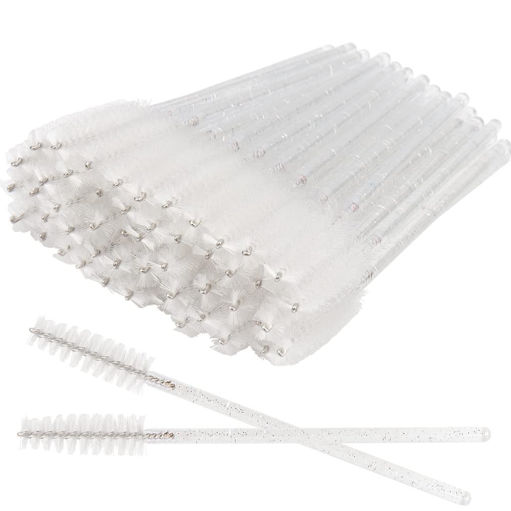300 PCS Crystal Eyelash Mascara Wands Disposable Lash Brushes for Extensions Spoolie Brush Applicators Makeup Tool Kits (White)