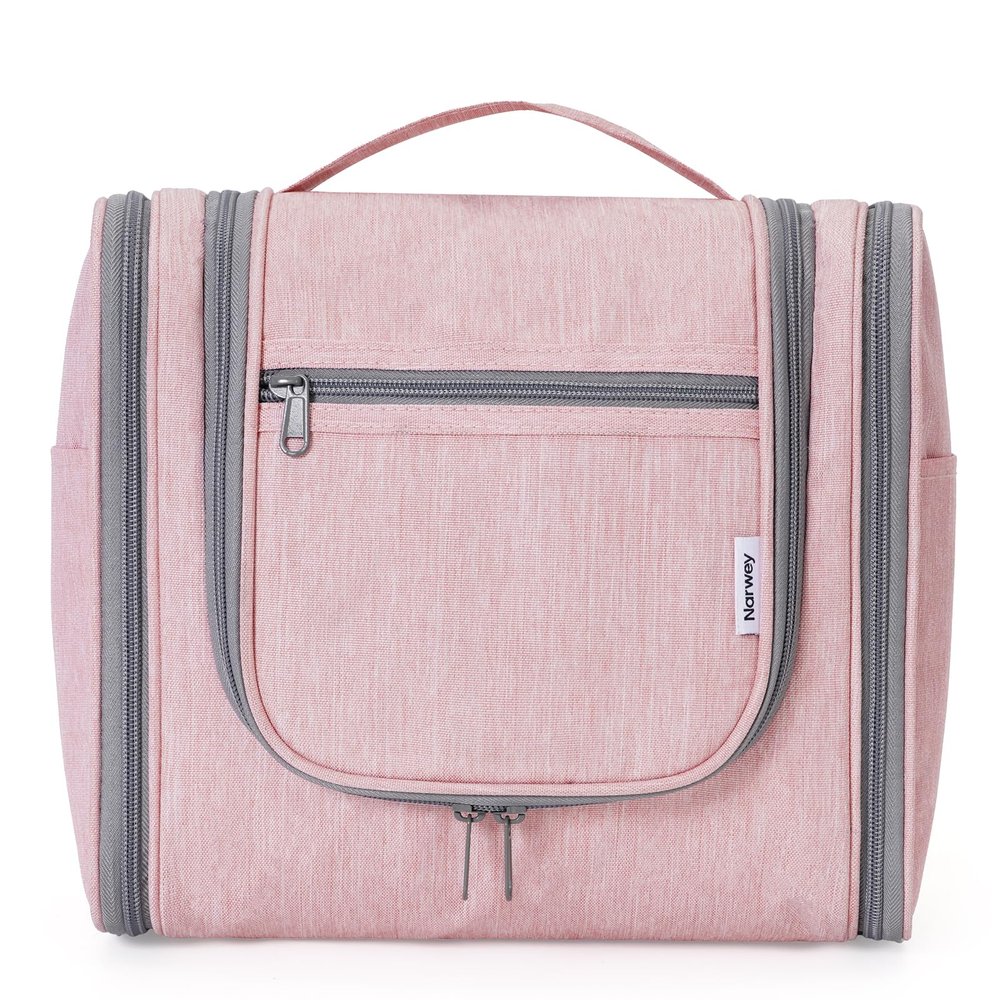 Narwey Hanging Toiletry Bag for Women Travel Makeup Bag Organizer Toiletries Bag for Cosmetics Essentials Accessories(Large, Pink)