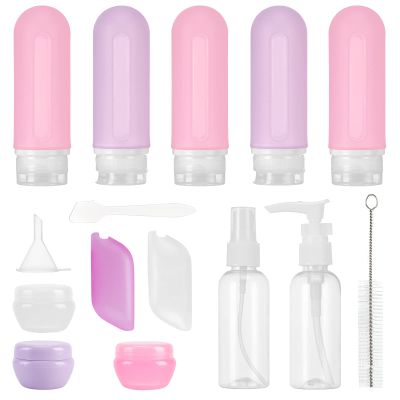 Beveetio 17 Pack Travel Bottles TSA Approved, 3OZ Leakproof Silicone Refillable Travel Size Containers for Toiletries, BPA Free Travel Accessories Tubes Cosmetic Shampoo Lotion Soap