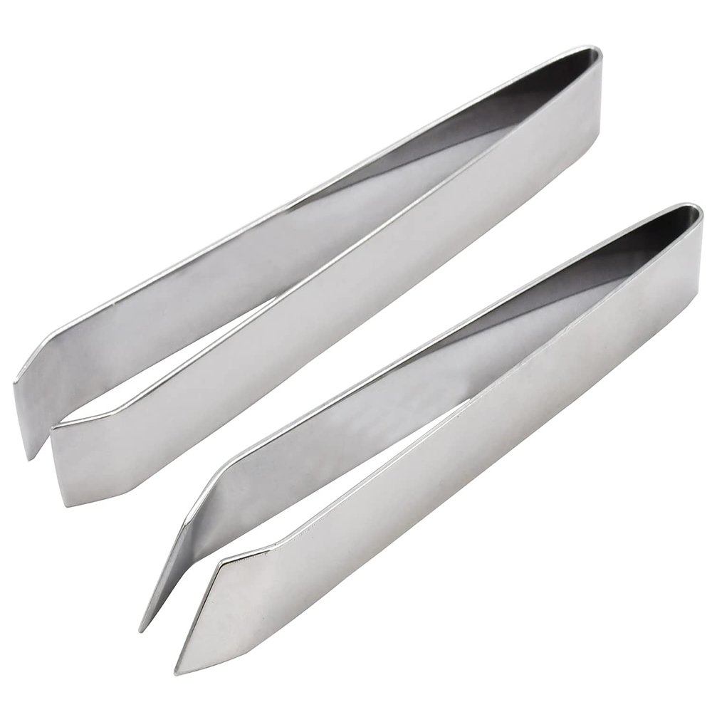 AAProTools 2 Pieces Fish Bone Tweezers, Stainless Steel Flat and Slant Tweezers Pliers Remover Tool (4.6")