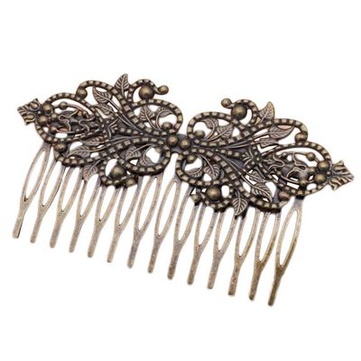 2 Pcs Retro Metal 14 Teeth Side Comb Flower Vine Cirrus Hairpin Decorative Wedding Veil Comb, Bronze Hair Pin