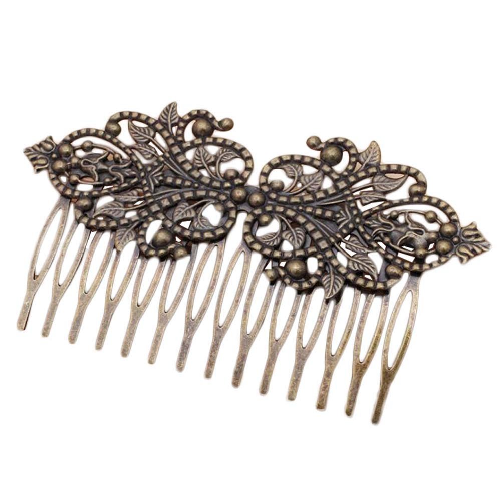 2 Pcs Retro Metal 14 Teeth Side Comb Flower Vine Cirrus Hairpin Decorative Wedding Veil Comb, Bronze Hair Pin