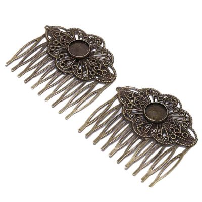 2 Pcs Retro Carved Flower Bronze Side Combs Decorative Mini Hair Combs DIY Bridal Veil Hair Accessories, 2 Inches