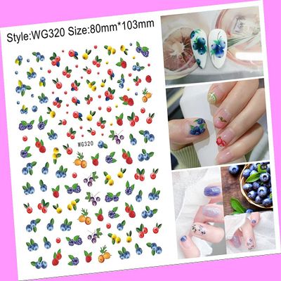 Fruit Blueberry Strawberry Raspberry Berry Cranberry Leaf 3D Nail Sticker Wg320 for Nails Design Nail Art Stickers Decals Supplies Manicure Tips Sticker Colorful for Nail Decorations