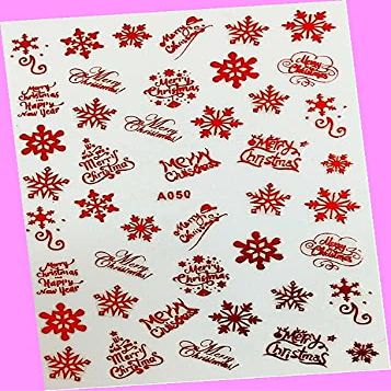 Merry Christmas Happy New Year Stars Snowflake Reindeer Tree 3D Nail Art Sticker A050 Red for Nails Design Nail Art Stickers Decals Supplies Manicure Tips Sticker Colorful for Nail Decorations