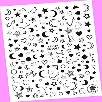 Galaxy Constellation Meteor Star Moon Sun Stripes French Tip 3D Nail Sticker 089 Black for Nails Design Nail Art Stickers Decals Supplies Manicure Tips Sticker Colorful for Nail Decorations
