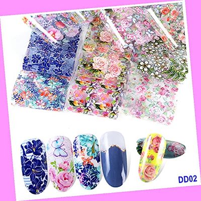 10pcs 20x4cm Fine Rose Daisy Sunflower Birds Flower Nail Foil Transfer Sticker Dd02 for Nails Design Nail Art Stickers Decals Supplies Manicure Tips Sticker Colorful for Nail Decorations