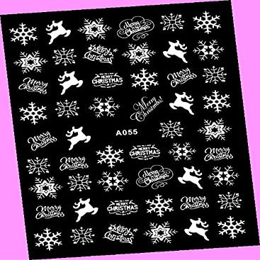 Merry Christmas Happy New Year Stars Snowflake Reindeer Tree 3D Nail Art Sticker A055 White for Nails Design Nail Art Stickers Decals Supplies Manicure Tips Sticker Colorful for Nail Decorations
