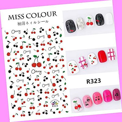 Cherry Strawberry Watermelon Peach Avocado Fruit Lemon 3D Art Nail Stickers R323 for Nails Design Nail Art Stickers Decals Supplies Manicure Tips Sticker Colorful for Nail Decorations