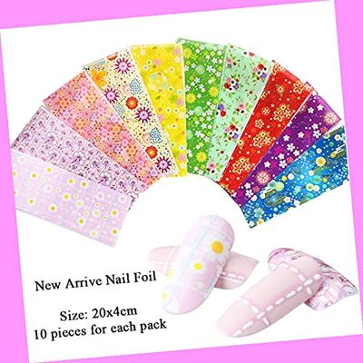 10pcs 20x4cm Daisy Morning Glory Flowers Rose Nail Foil Transfer Sticker A-46 for Nails Design Nail Art Stickers Decals Supplies Manicure Tips Sticker Colorful for Nail Decorations