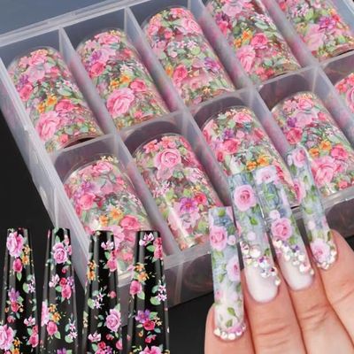 10pcs 20x4cm Fine Rose Daisy Sunflower Birds Flower Nail Foil Transfer Sticker Xk3108 for Nails Design Nail Art Stickers Decals Supplies Manicure Tips Sticker Colorful for Nail Decorations