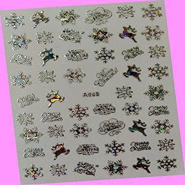 Merry Christmas Happy New Year Stars Snowflake Reindeer Tree 3D Nail Art Sticker A055 Laser Silver for Nails Design Decals Supplies Manicure Tips Sticker Colorful for Nail Decorations