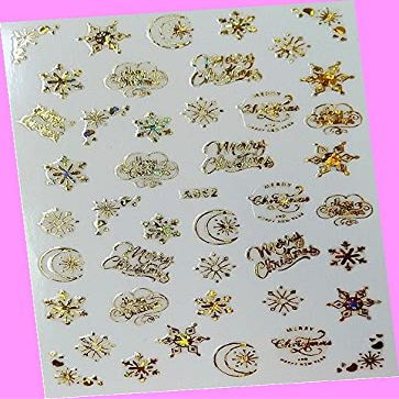 Merry Christmas Happy New Year Stars Snowflake Reindeer Tree 3D Nail Art Sticker A052 Laser Gold for Nails Design Nail Art Stickers Decals Supplies Manicure Tips Sticker Colorful for Nail Decorations