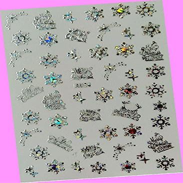Merry Christmas Happy New Year Stars Snowflake Reindeer Tree 3D Nail Art Sticker A054 Laser Silver for Nails Design Decals Supplies Manicure Tips Sticker Colorful for Nail Decorations