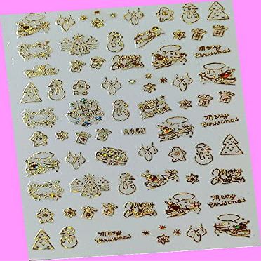 Merry Christmas Happy New Year Stars Snowflake Reindeer Tree 3D Nail Art Sticker A056 Laser Gold for Nails Design Nail Art Stickers Decals Supplies Manicure Tips Sticker Colorful for Nail Decorations