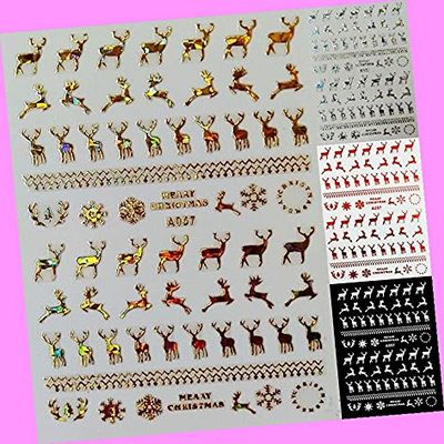 Merry Christmas 3D Reindeer Deer Horn Santa Snowflake Nail Art Sticker A057 Red for Nails Design Nail Art Stickers Decals Supplies Manicure Tips Sticker Colorful for Nail Decorations