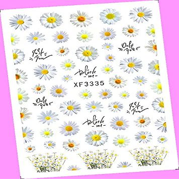 Daisy Be Mine Dandelion Flowers Leaf Extra-Thin 3D Art Nail Stickers Xf3335 for Nails Design Nail Art Stickers Decals Supplies Manicure Tips Sticker Colorful for Nail Decorations