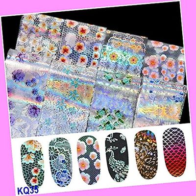 10pcs 20x4cm Laser Colored Butterfly Daisy Rose Nail Foil Transfer Sticker Kq35 for Nails Design Nail Art Stickers Decals Supplies Manicure Tips Sticker Colorful for Nail Decorations