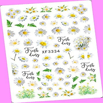 Daisy Be Mine Dandelion Flowers Leaf Extra-Thin 3D Art Nail Stickers Xf3334 for Nails Design Nail Art Stickers Decals Supplies Manicure Tips Sticker Colorful for Nail Decorations