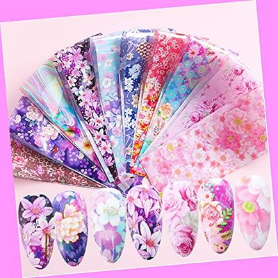 10pcs 20x4cm Laser Colored Butterfly Daisy Rose Nail Foil Transfer Sticker Xk139 for Nails Design Nail Art Stickers Decals Supplies Manicure Tips Sticker Colorful for Nail Decorations