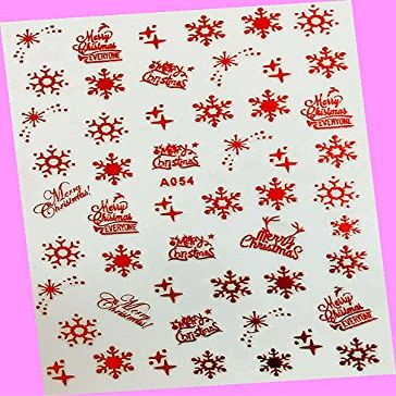Merry Christmas Happy New Year Stars Snowflake Reindeer Tree 3D Nail Art Sticker A054 Red for Nails Design Nail Art Stickers Decals Supplies Manicure Tips Sticker Colorful for Nail Decorations