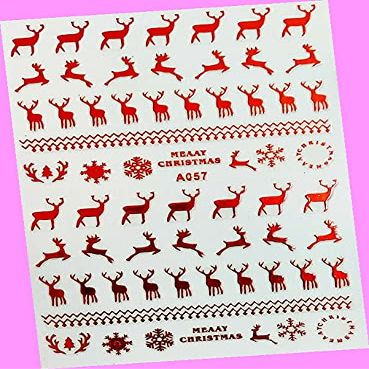 Merry Christmas Happy New Year Stars Snowflake Reindeer Tree 3D Nail Art Sticker A057 Red for Nails Design Nail Art Stickers Decals Supplies Manicure Tips Sticker Colorful for Nail Decorations