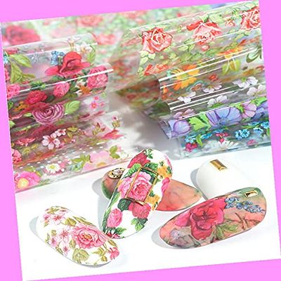 10pcs 20x4cm Daisy Morning Glory Flowers Rose Nail Foil Transfer Sticker B-46 for Nails Design Nail Art Stickers Decals Supplies Manicure Tips Sticker Colorful for Nail Decorations