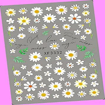 Daisy Be Mine Dandelion Flowers Leaf Extra-Thin 3D Art Nail Stickers Xf3332 for Nails Design Nail Art Stickers Decals Supplies Manicure Tips Sticker Colorful for Nail Decorations