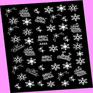 Merry Christmas Happy New Year Stars Snowflake Reindeer Tree 3D Nail Art Sticker A054 White for Nails Design Nail Art Stickers Decals Supplies Manicure Tips Sticker Colorful for Nail Decorations