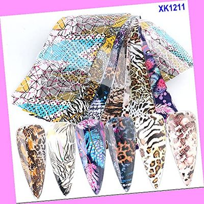 10pcs 20x4cm Leopard Print Animal Rose Flowers Nail Foil Transfer Sticker Xk1211 for Nails Design Nail Art Stickers Decals Supplies Manicure Tips Sticker Colorful for Nail Decorations
