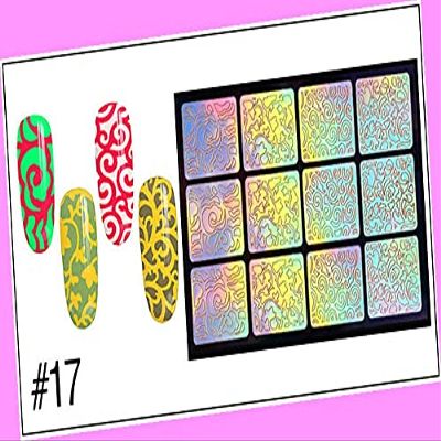 Hollow Stencil & 3D Decal Daisy Rose Stripes Flowers Butterfly Nail Stickers 17 for Nails Design Nail Art Stickers Decals Supplies Manicure Tips Sticker Colorful for Nail Decorations