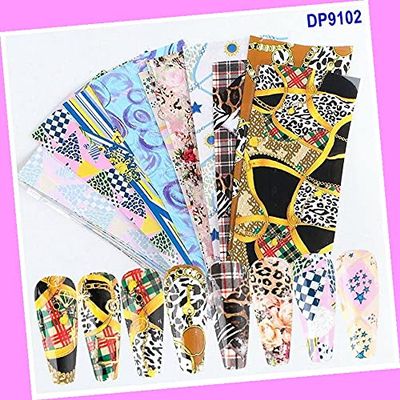 10pcs 20x4cm Leopard Print Animal Rose Flowers Nail Foil Transfer Sticker Dp9102 for Nails Design Nail Art Stickers Decals Supplies Manicure Tips Sticker Colorful for Nail Decorations