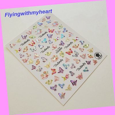 3D Laser Holographic Butterfly Self-Adhesive Nail Stickers Cl16 for Nails Design Nail Art Stickers Decals Supplies Manicure Tips Sticker Colorful for Nail Decorations