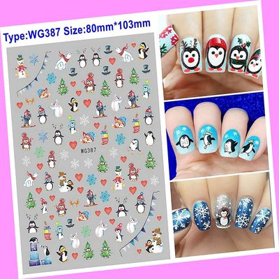 Christmas Santa Snow Snowman Reindeer Bear Penguin 3D Nail Sticker Wg387 for Nails Design Nail Art Stickers Decals Supplies Manicure Tips Sticker Colorful for Nail Decorations