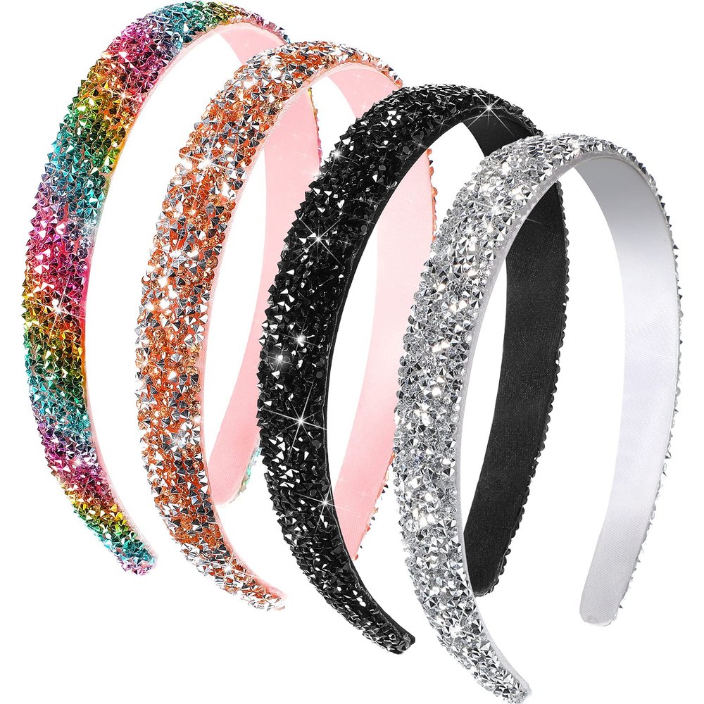 Waydress 4 Pieces Rhinestone Headband for women Glitter Sparkly Rhinestone Hairbands Bling Diamond Crystal Headwear for Women Hair Accessories Birthday Wedding Gifts(Bright Color)