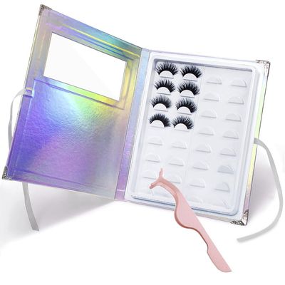 False Eyelash Storage Book Protable 16 Pari Eyelashes Organizer Holder Case Lash Contanier Box Glitter Cover Lash Container Empty Case with Eyelash Tweezer (Assorted Color)