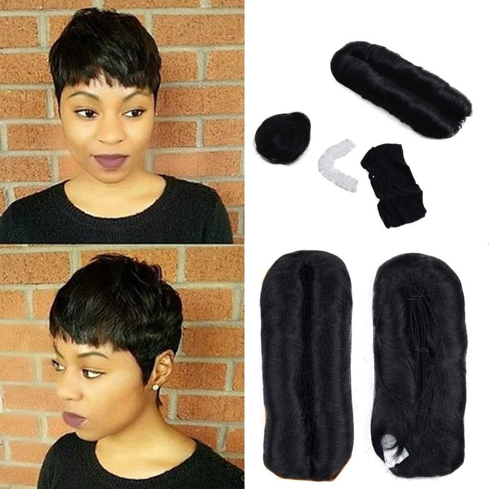 Black Human Hair 27 Piece Quick Weave Bump Hair with Free Closure,Short Hair Pieces For Black Women (1B)